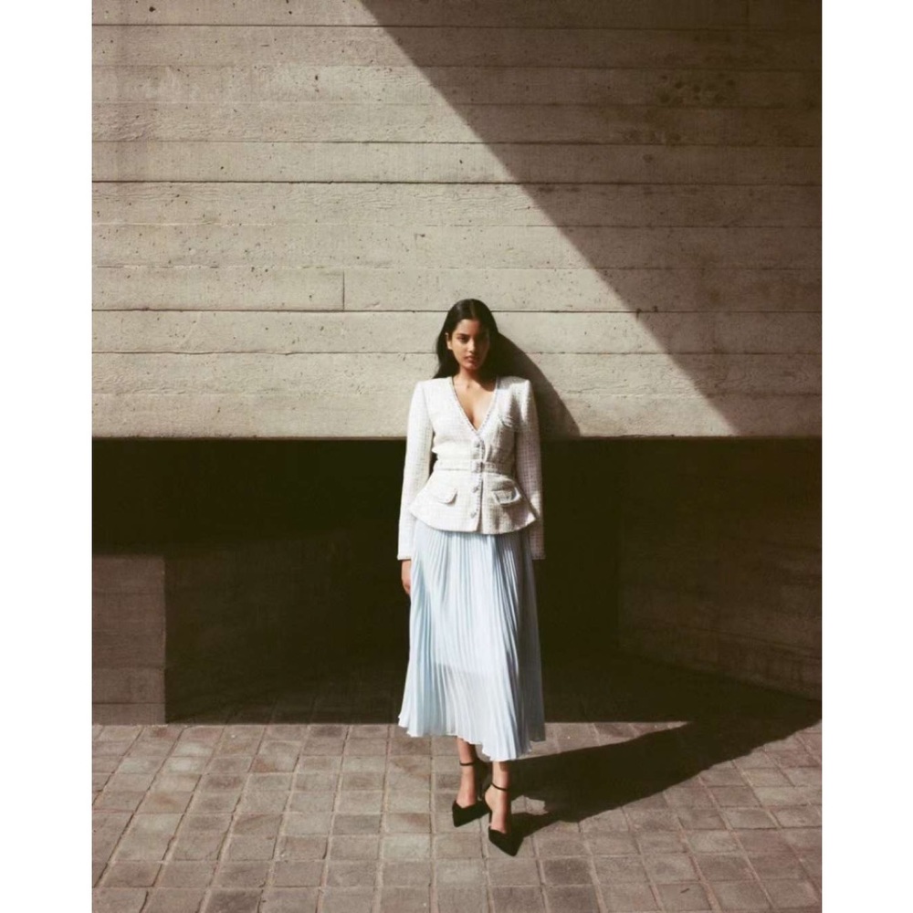 Self Portrait Ivory Bouclé Tailored Midi Dress - Picture 2 of 10